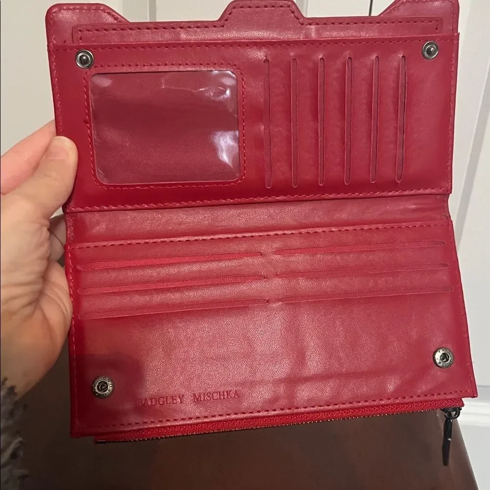 Badgley Mischka Red Quilted Vegan Leather Bifold Wallet with Extra Card Insert
